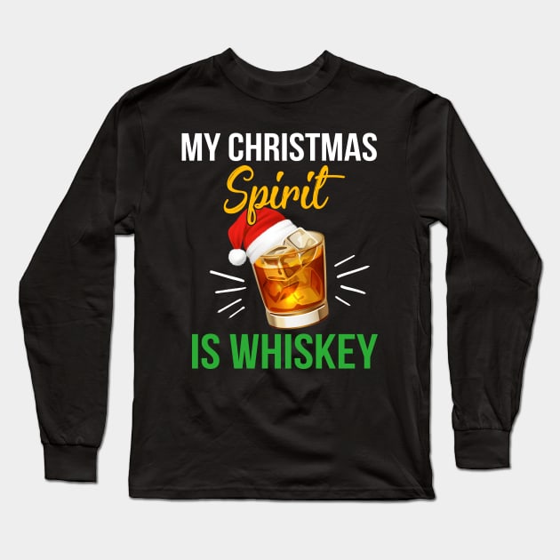 My Christmas Spirit Is Whiskey Funny Gifts For Loves Drinking Whiskey Long Sleeve T-Shirt by mittievance